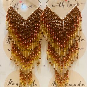 Handmade Brown and Gold Beaded Earrings